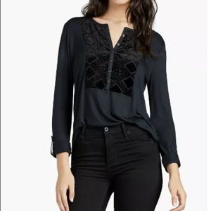 NWT Lucky Brand Black Button Long Sleeve Top Sz S